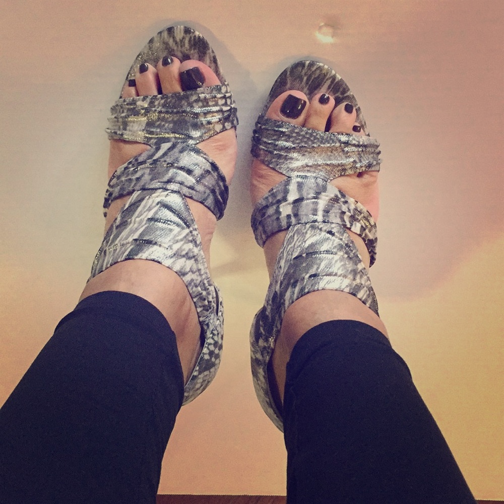 GUESS silver heeled open toe sandals